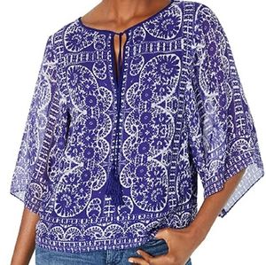 Nanette Lepore
Printed Silk Split-Neck Top Large